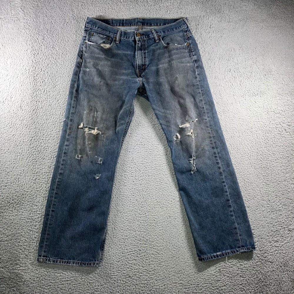 Levis 569 Loose Straight Jeans 36x32 Fit 36x30 Blue Grunge Distressed Baggy